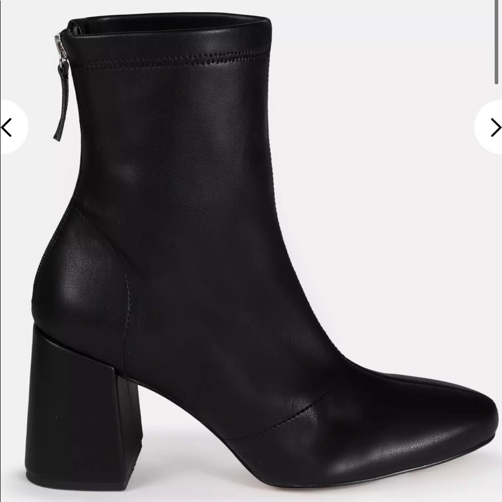 Black faux leather block hell sock boots